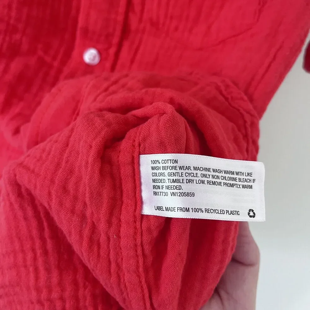 Cat & Jack Boys Button Up Light weight 100% Cotton Linen Style Red Shirt - XS - Picture 6 of 6